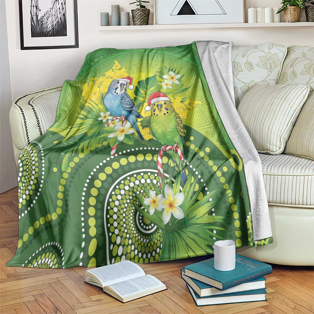 Budgerigar Australia Christmas Blanket Budgies Golden Wattle Aboriginal Green - Aussie Hoodie