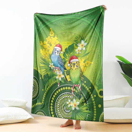 Budgerigar Australia Christmas Blanket Budgies Golden Wattle Aboriginal Green - Aussie Hoodie