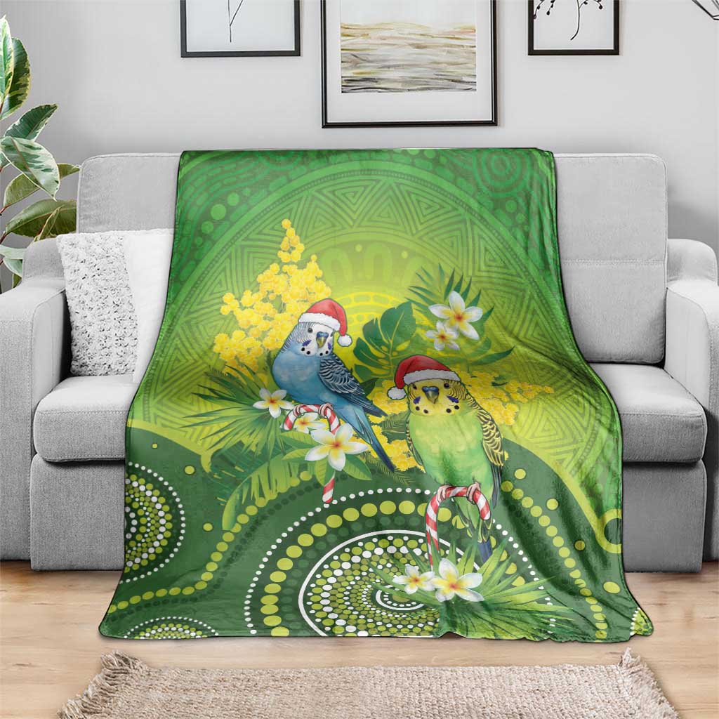 Budgerigar Australia Christmas Blanket Budgies Golden Wattle Aboriginal Green - Aussie Hoodie