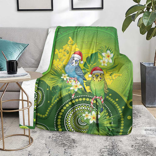 Budgerigar Australia Christmas Blanket Budgies Golden Wattle Aboriginal Green - Aussie Hoodie