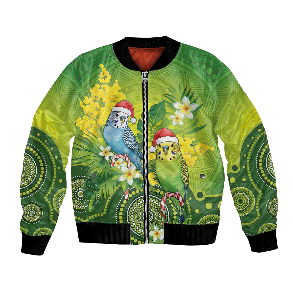 Budgerigar Australia Christmas Bomber Jacket Budgies Golden Wattle Aboriginal Green - Aussie Hoodie