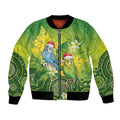Budgerigar Australia Christmas Bomber Jacket Budgies Golden Wattle Aboriginal Green - Aussie Hoodie