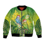 Budgerigar Australia Christmas Bomber Jacket Budgies Golden Wattle Aboriginal Green - Aussie Hoodie