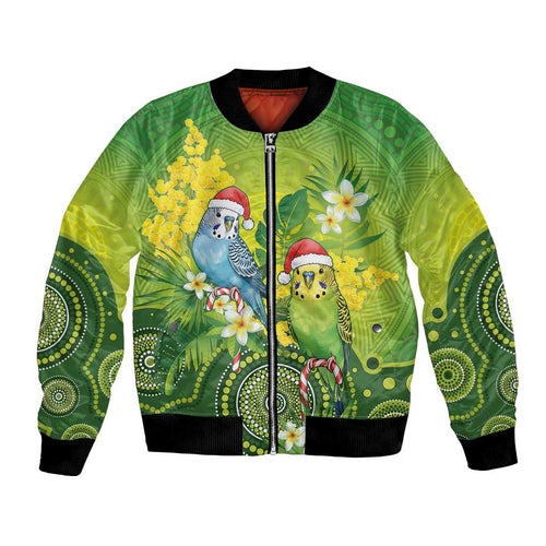 Budgerigar Australia Christmas Bomber Jacket Budgies Golden Wattle Aboriginal Green - Aussie Hoodie