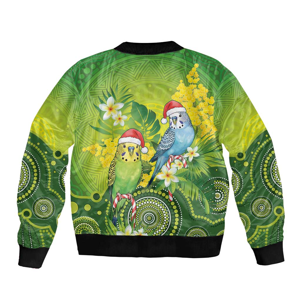 Budgerigar Australia Christmas Bomber Jacket Budgies Golden Wattle Aboriginal Green - Aussie Hoodie