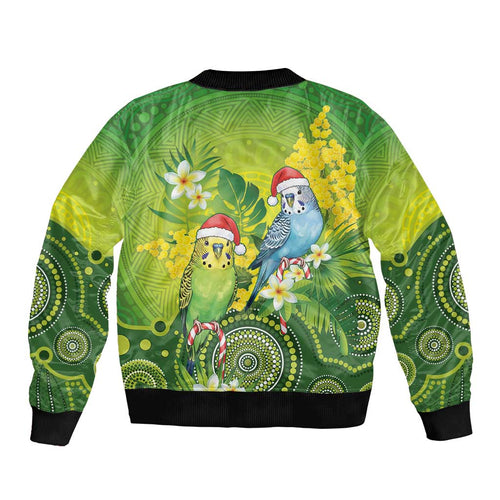 Budgerigar Australia Christmas Bomber Jacket Budgies Golden Wattle Aboriginal Green - Aussie Hoodie