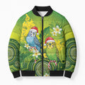 Budgerigar Australia Christmas Bomber Puffer Jacket Budgies Golden Wattle Aboriginal Green - Aussie Hoodie