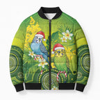 Budgerigar Australia Christmas Bomber Puffer Jacket Budgies Golden Wattle Aboriginal Green - Aussie Hoodie