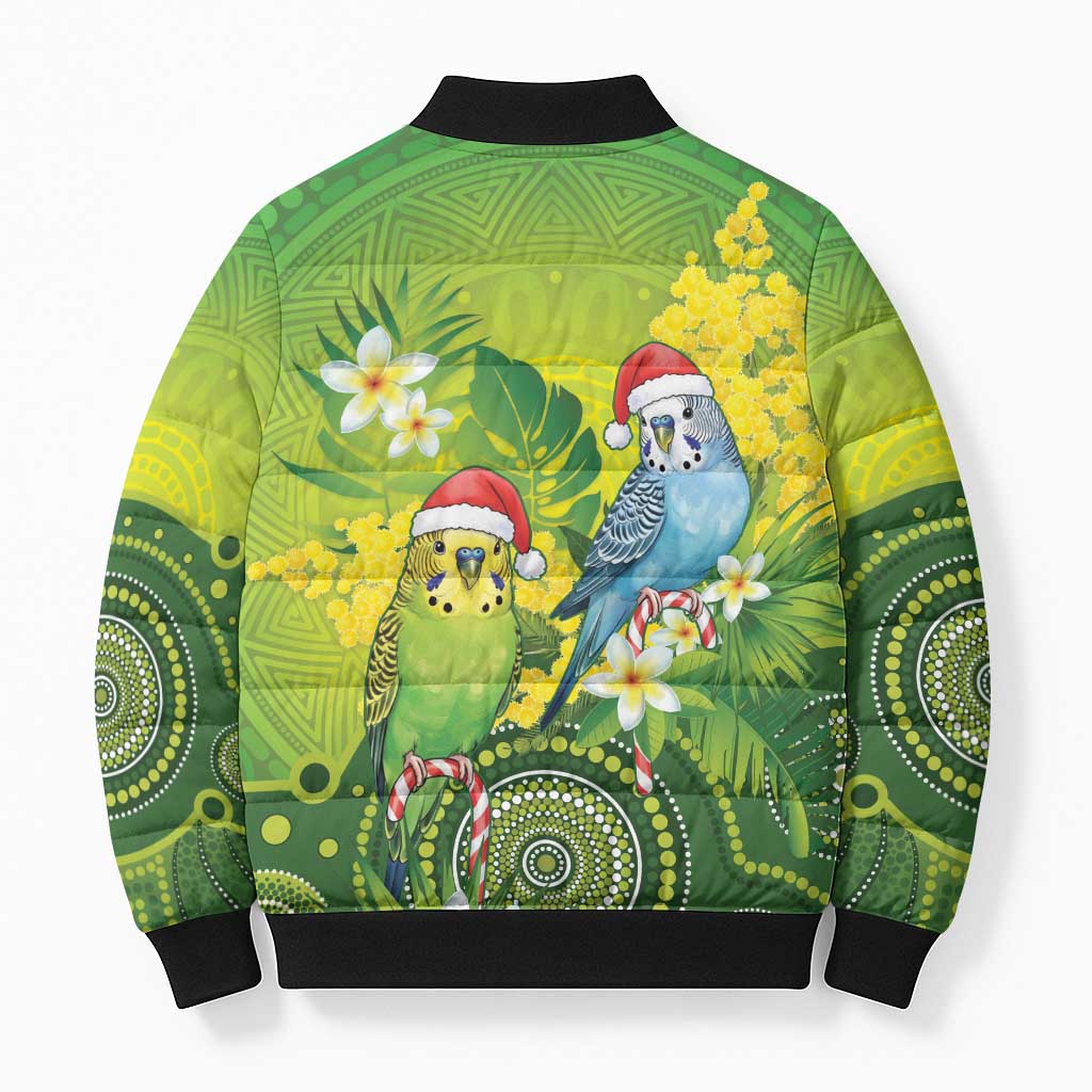 Budgerigar Australia Christmas Bomber Puffer Jacket Budgies Golden Wattle Aboriginal Green - Aussie Hoodie