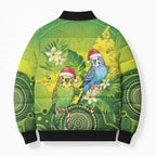 Budgerigar Australia Christmas Bomber Puffer Jacket Budgies Golden Wattle Aboriginal Green - Aussie Hoodie