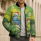 Budgerigar Australia Christmas Bomber Puffer Jacket Budgies Golden Wattle Aboriginal Green - Aussie Hoodie