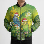 Budgerigar Australia Christmas Bomber Puffer Jacket Budgies Golden Wattle Aboriginal Green - Aussie Hoodie