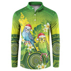 Budgerigar Australia Christmas Button Sweatshirt Budgies Golden Wattle Aboriginal Green - Aussie Hoodie