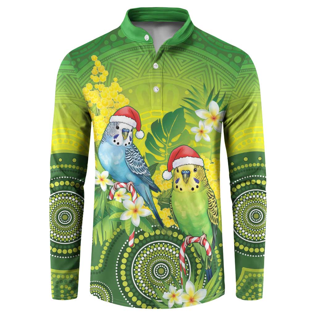 Budgerigar Australia Christmas Button Sweatshirt Budgies Golden Wattle Aboriginal Green - Aussie Hoodie