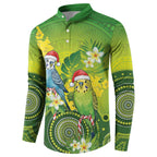 Budgerigar Australia Christmas Button Sweatshirt Budgies Golden Wattle Aboriginal Green - Aussie Hoodie