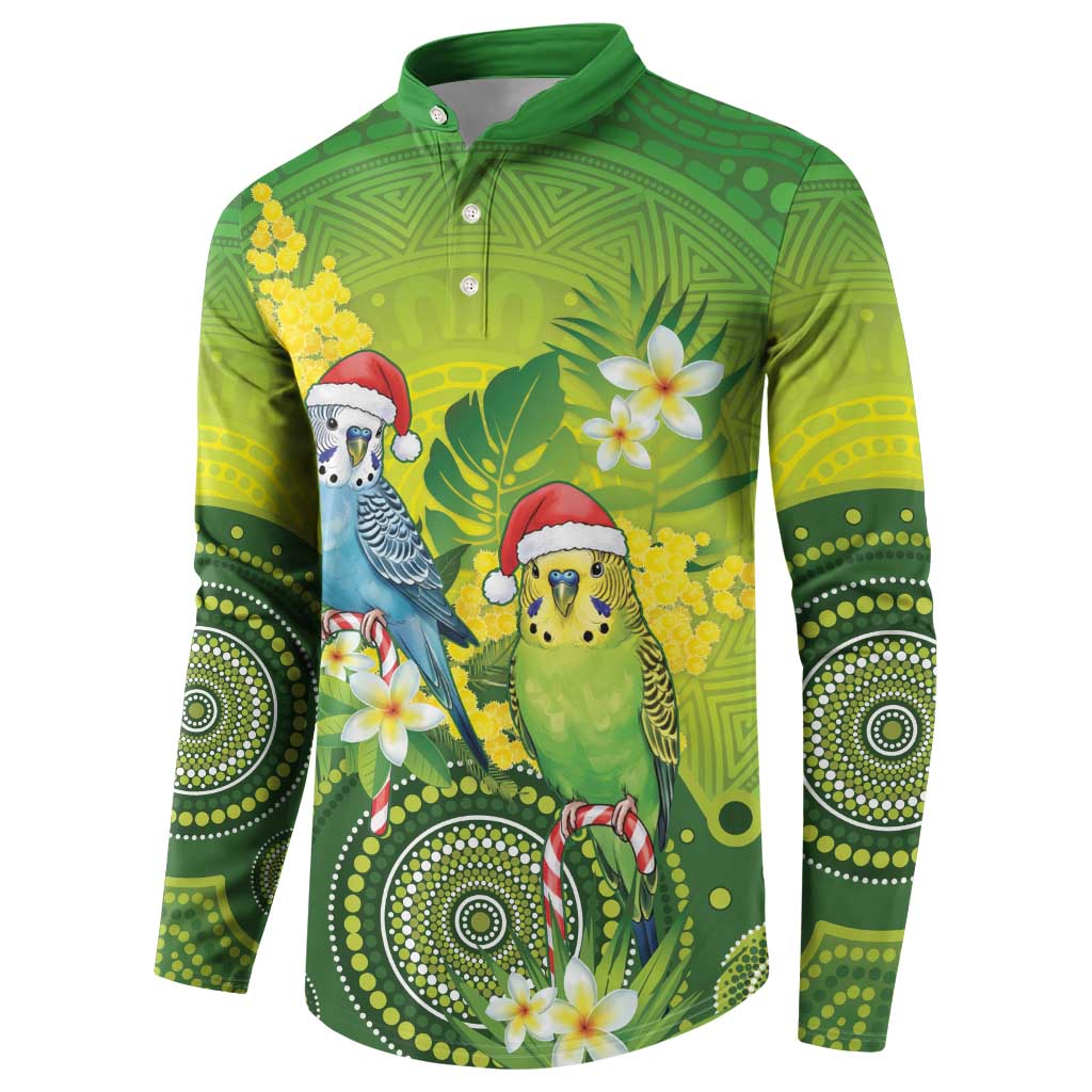 Budgerigar Australia Christmas Button Sweatshirt Budgies Golden Wattle Aboriginal Green - Aussie Hoodie