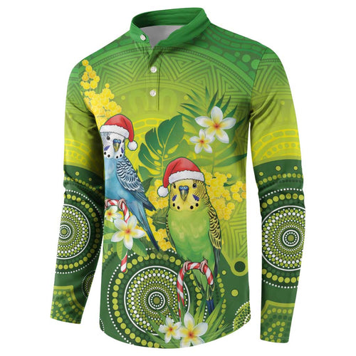 Budgerigar Australia Christmas Button Sweatshirt Budgies Golden Wattle Aboriginal Green - Aussie Hoodie