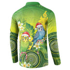 Budgerigar Australia Christmas Button Sweatshirt Budgies Golden Wattle Aboriginal Green - Aussie Hoodie