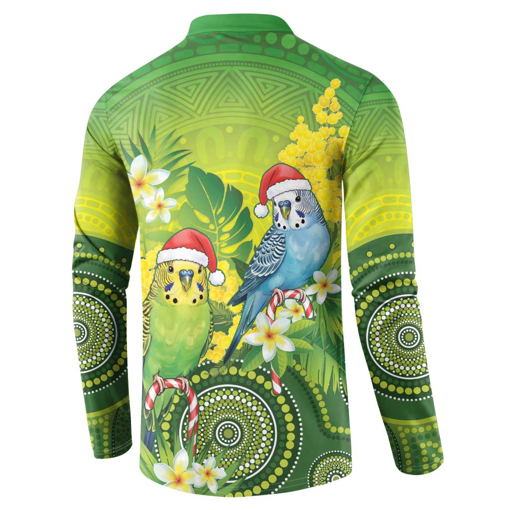 Budgerigar Australia Christmas Button Sweatshirt Budgies Golden Wattle Aboriginal Green - Aussie Hoodie