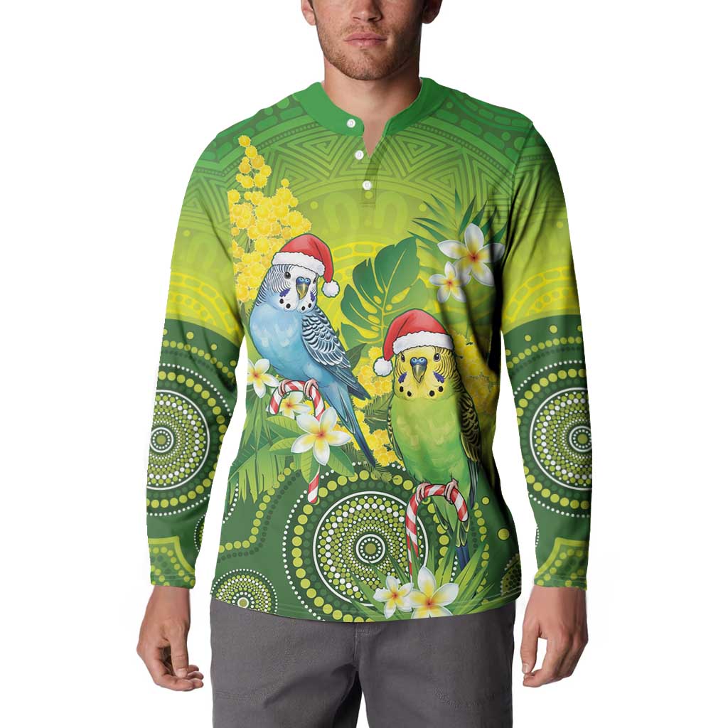Budgerigar Australia Christmas Button Sweatshirt Budgies Golden Wattle Aboriginal Green - Aussie Hoodie