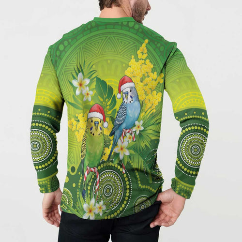 Budgerigar Australia Christmas Button Sweatshirt Budgies Golden Wattle Aboriginal Green - Aussie Hoodie