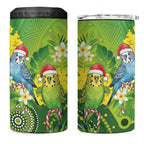 Budgerigar Australia Christmas 4 in 1 Can Cooler Tumbler Budgies Golden Wattle Aboriginal Green - Aussie Hoodie