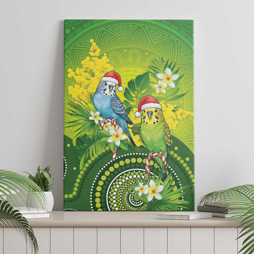 Budgerigar Australia Christmas Canvas Wall Art Budgies Golden Wattle Aboriginal Green - Aussie Hoodie