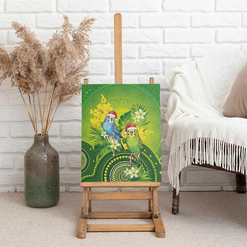 Budgerigar Australia Christmas Canvas Wall Art Budgies Golden Wattle Aboriginal Green - Aussie Hoodie