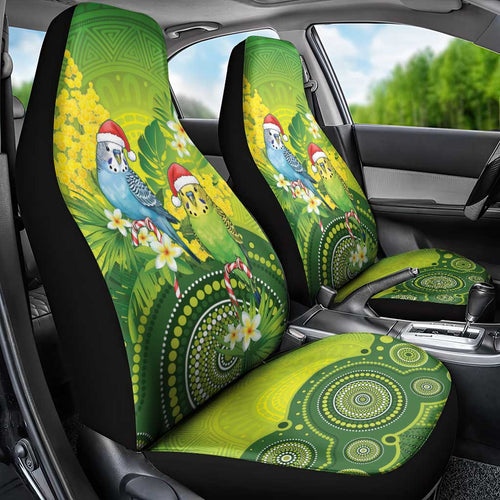 Budgerigar Australia Christmas Car Seat Cover Budgies Golden Wattle Aboriginal Green - Aussie Hoodie