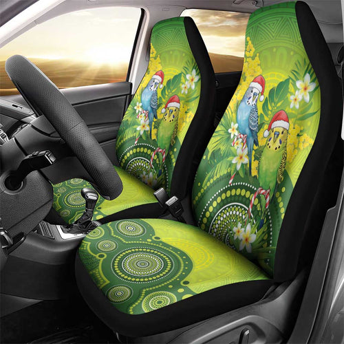 Budgerigar Australia Christmas Car Seat Cover Budgies Golden Wattle Aboriginal Green - Aussie Hoodie
