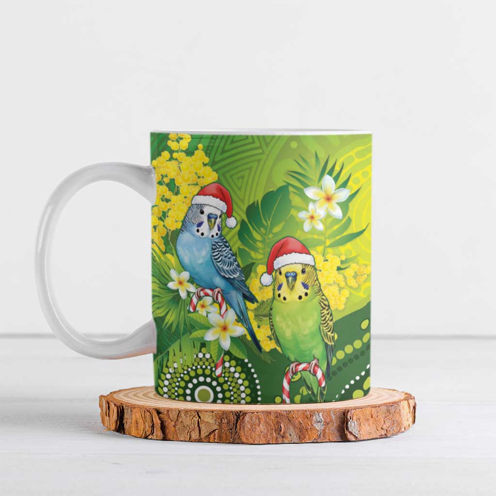 Budgerigar Australia Christmas Ceramic Mug Budgies Golden Wattle Aboriginal Green - Aussie Hoodie