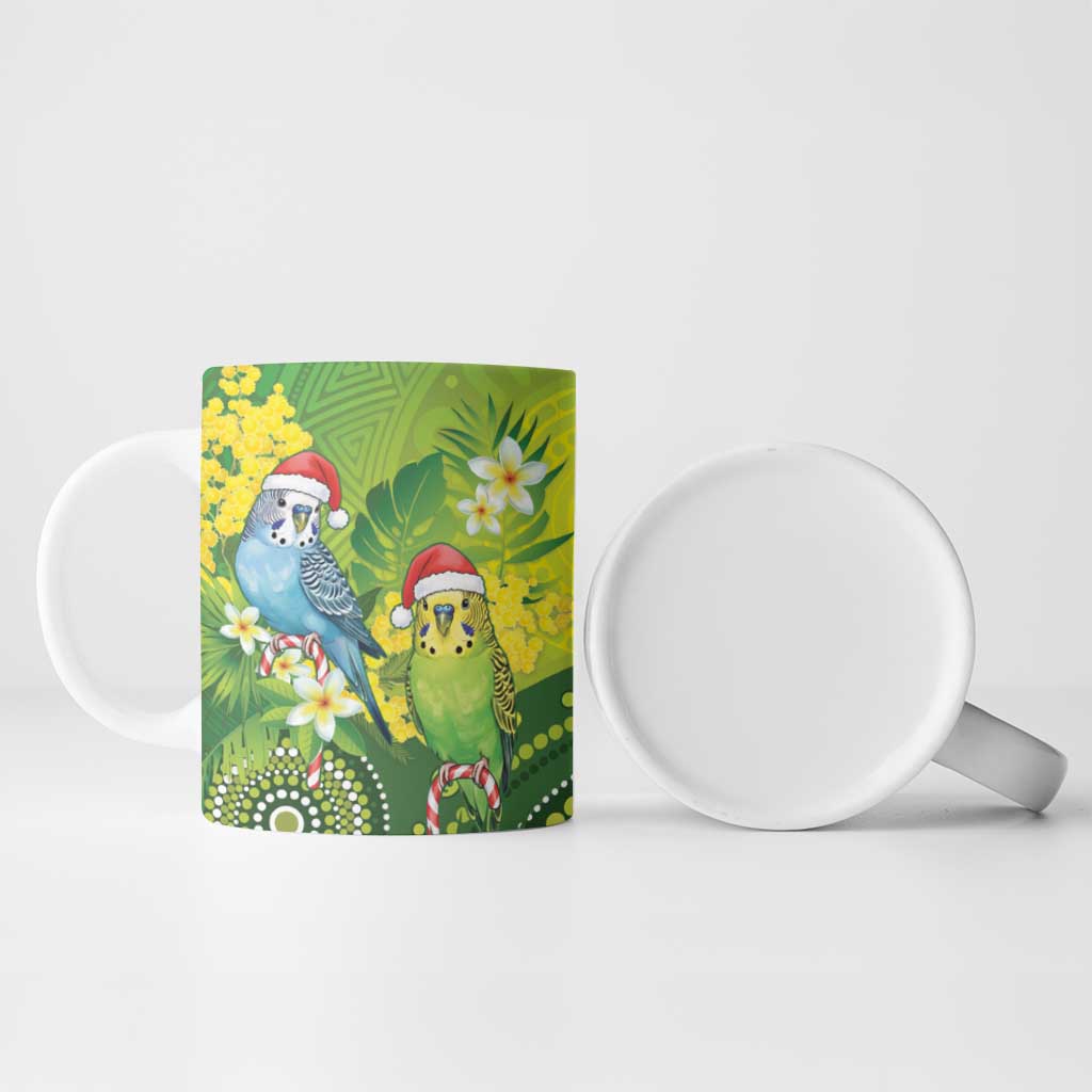 Budgerigar Australia Christmas Ceramic Mug Budgies Golden Wattle Aboriginal Green - Aussie Hoodie