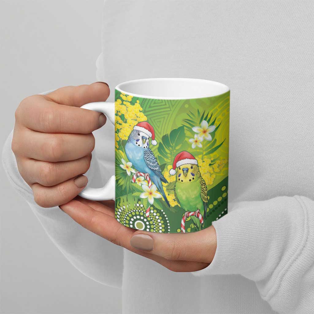 Budgerigar Australia Christmas Ceramic Mug Budgies Golden Wattle Aboriginal Green - Aussie Hoodie