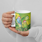 Budgerigar Australia Christmas Ceramic Mug Budgies Golden Wattle Aboriginal Green - Aussie Hoodie