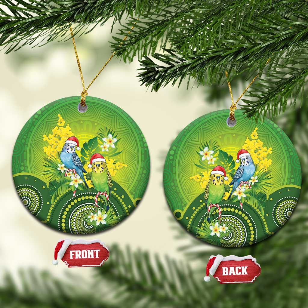Budgerigar Australia Christmas Ceramic Ornament Budgies Golden Wattle Aboriginal Green - Aussie Hoodie