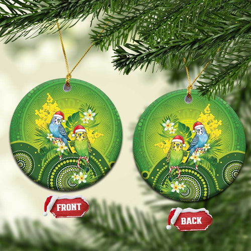 Budgerigar Australia Christmas Ceramic Ornament Budgies Golden Wattle Aboriginal Green - Aussie Hoodie