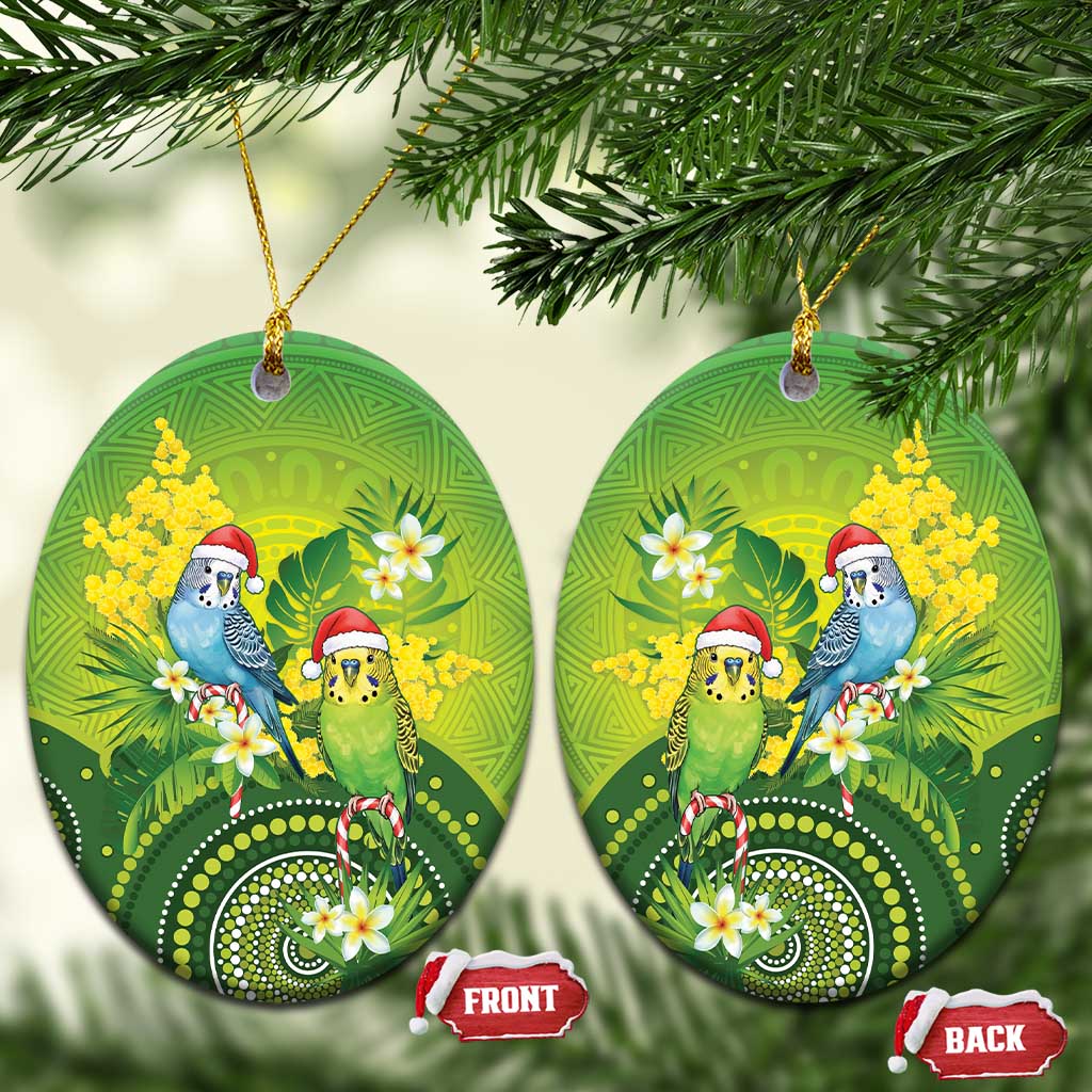 Budgerigar Australia Christmas Ceramic Ornament Budgies Golden Wattle Aboriginal Green - Aussie Hoodie