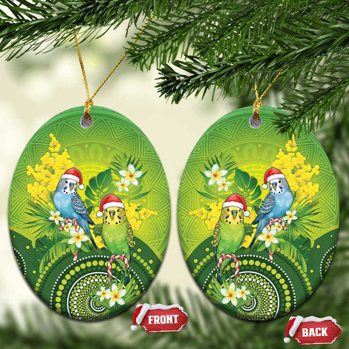Budgerigar Australia Christmas Ceramic Ornament Budgies Golden Wattle Aboriginal Green - Aussie Hoodie