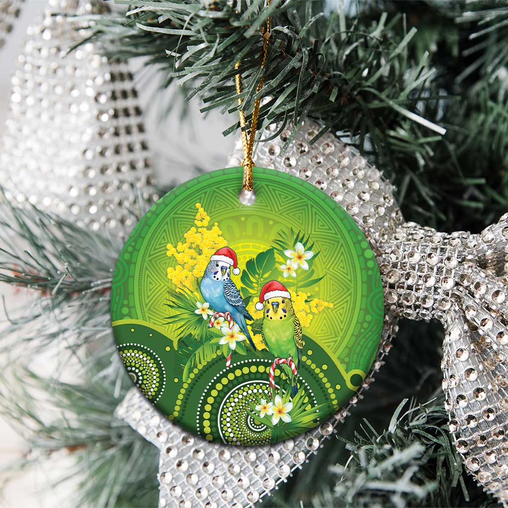 Budgerigar Australia Christmas Ceramic Ornament Budgies Golden Wattle Aboriginal Green - Aussie Hoodie