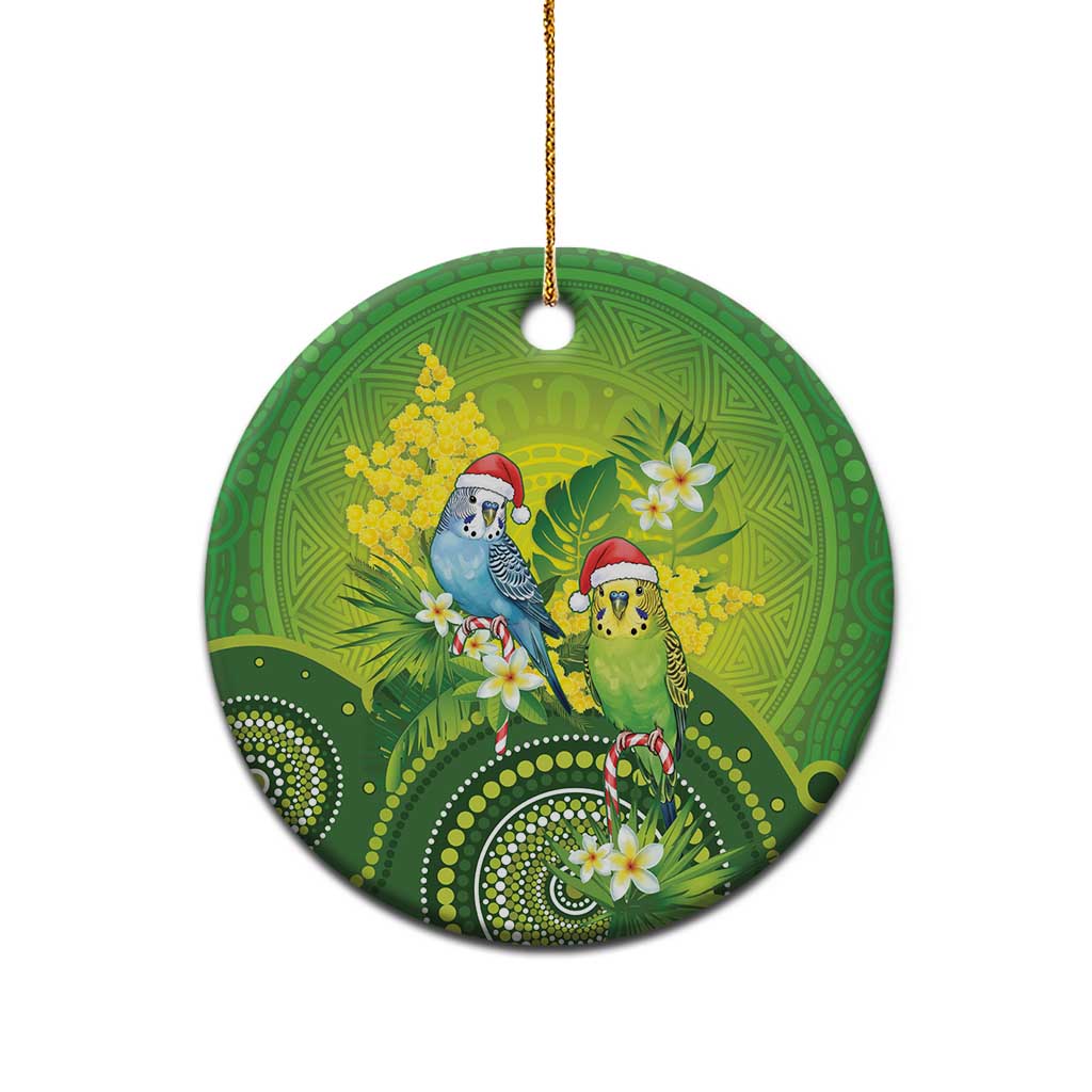 Budgerigar Australia Christmas Ceramic Ornament Budgies Golden Wattle Aboriginal Green - Aussie Hoodie