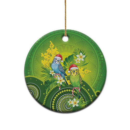 Budgerigar Australia Christmas Ceramic Ornament Budgies Golden Wattle Aboriginal Green - Aussie Hoodie