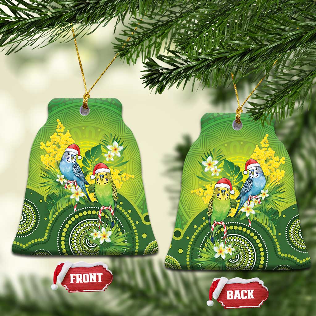 Budgerigar Australia Christmas Ceramic Ornament Budgies Golden Wattle Aboriginal Green - Aussie Hoodie