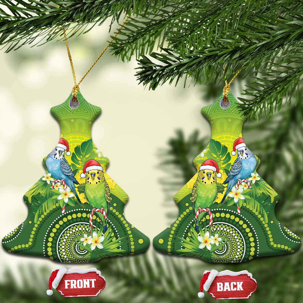 Budgerigar Australia Christmas Ceramic Ornament Budgies Golden Wattle Aboriginal Green - Aussie Hoodie