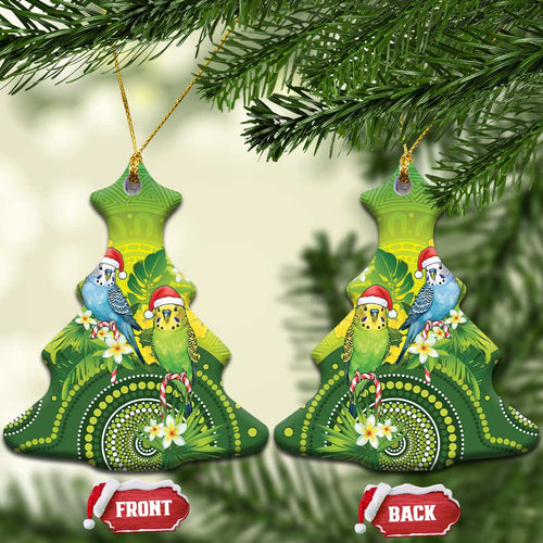 Budgerigar Australia Christmas Ceramic Ornament Budgies Golden Wattle Aboriginal Green - Aussie Hoodie