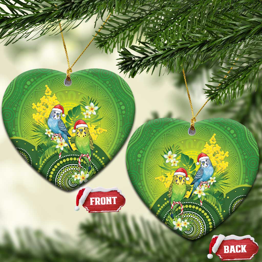 Budgerigar Australia Christmas Ceramic Ornament Budgies Golden Wattle Aboriginal Green - Aussie Hoodie