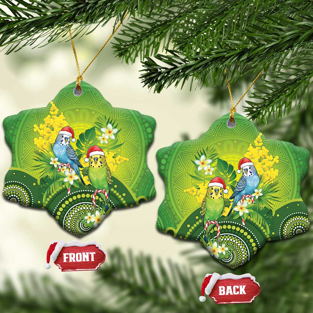 Budgerigar Australia Christmas Ceramic Ornament Budgies Golden Wattle Aboriginal Green - Aussie Hoodie
