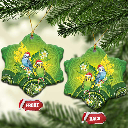 Budgerigar Australia Christmas Ceramic Ornament Budgies Golden Wattle Aboriginal Green - Aussie Hoodie