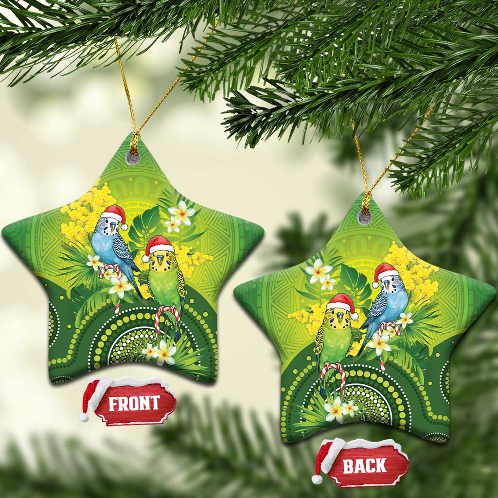 Budgerigar Australia Christmas Ceramic Ornament Budgies Golden Wattle Aboriginal Green - Aussie Hoodie