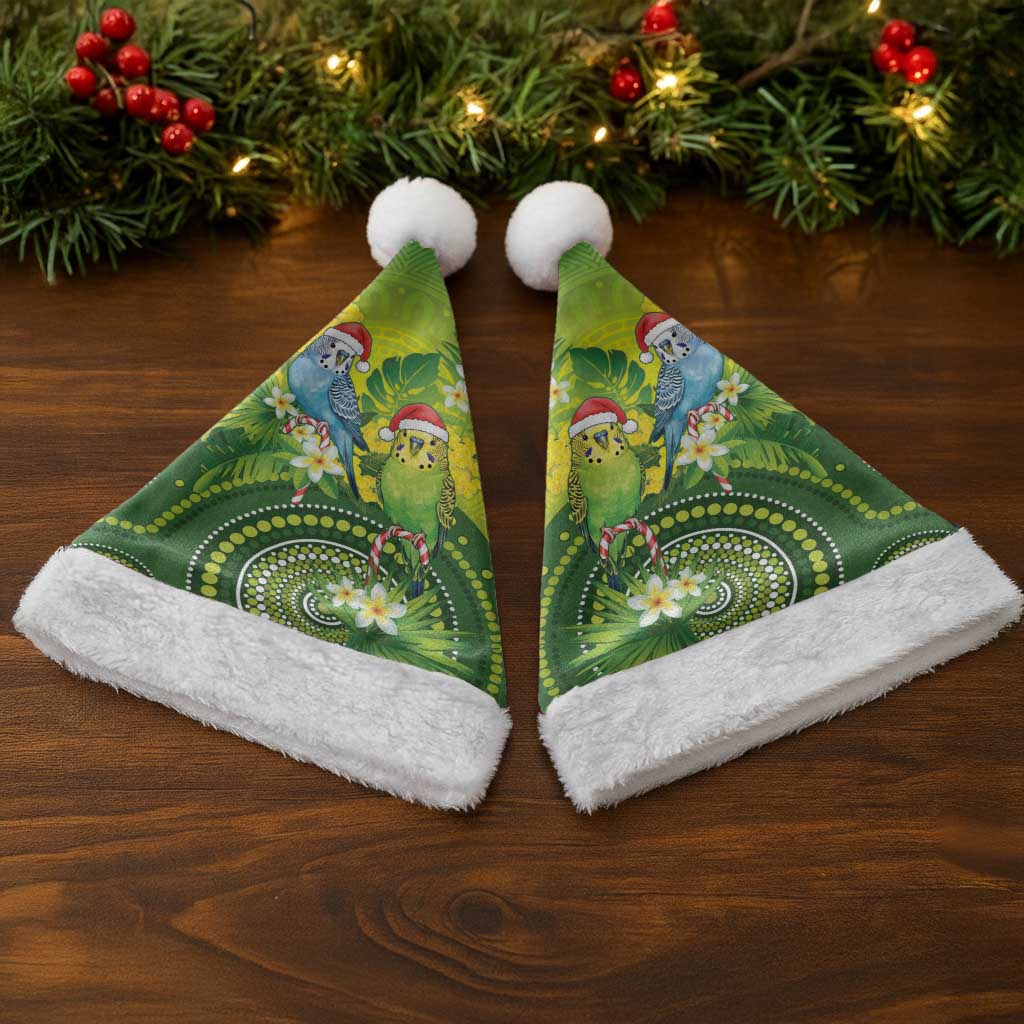Budgerigar Australia Christmas Santa Hat Budgies Golden Wattle Aboriginal Green - Aussie Hoodie