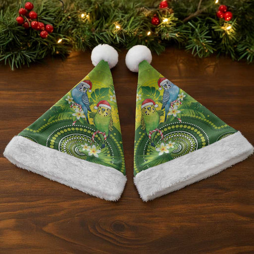Budgerigar Australia Christmas Santa Hat Budgies Golden Wattle Aboriginal Green - Aussie Hoodie